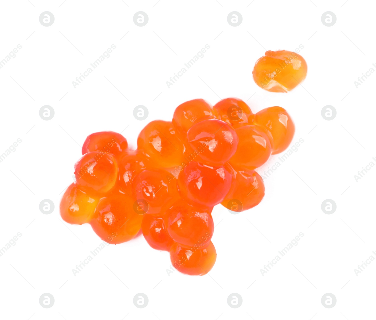 Photo of Delicious red caviar isolated on white, top view