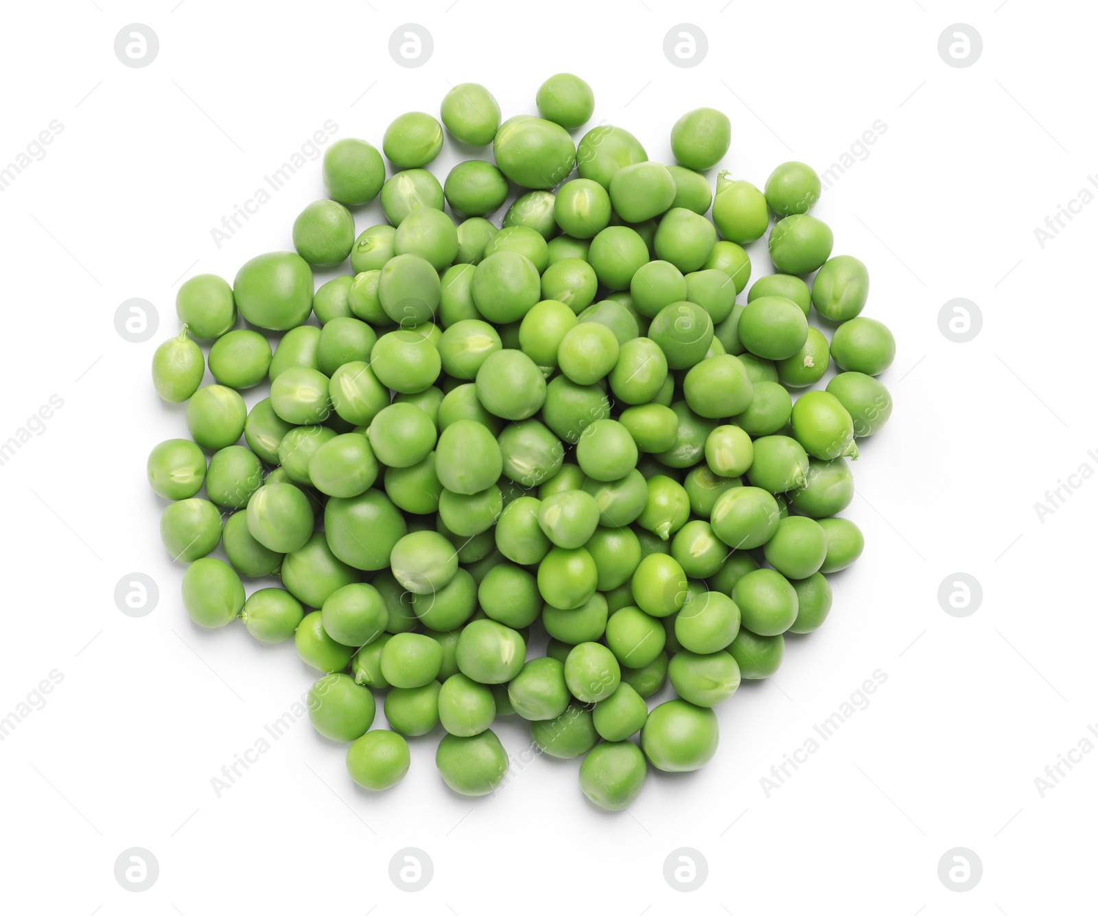 Photo of Heap of fresh green peas on white background