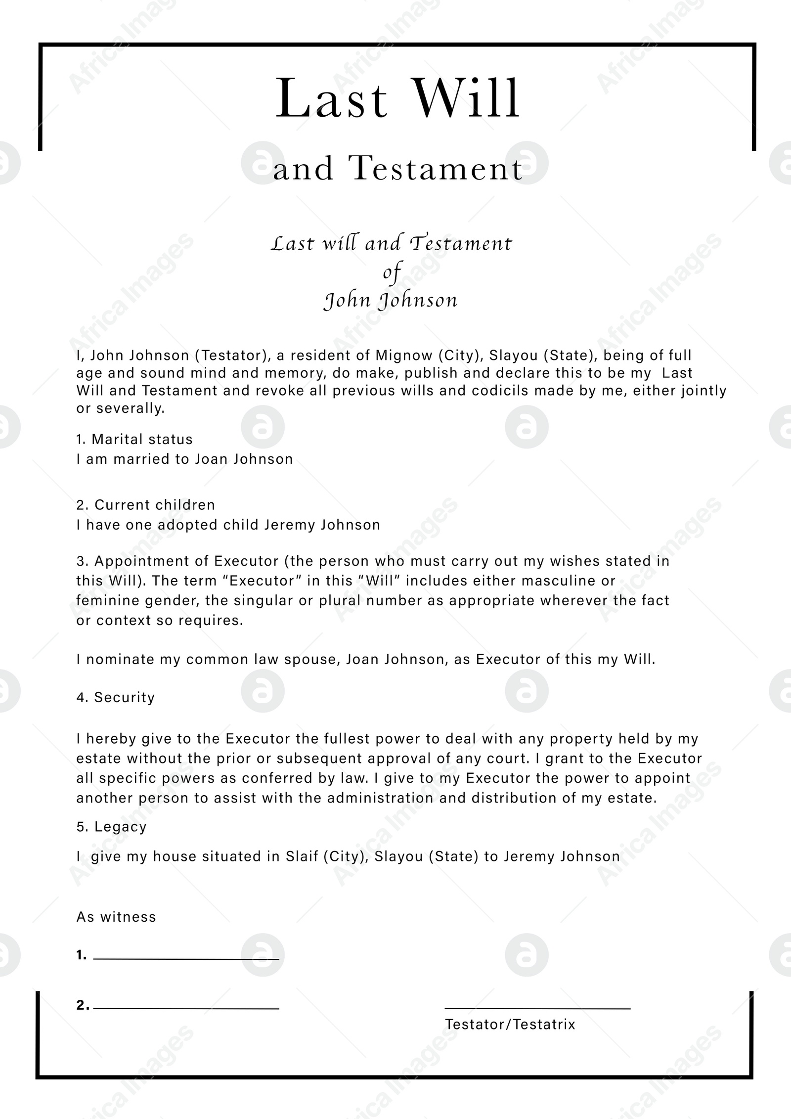 Illustration of Last Will and Testament on white paper, illustration