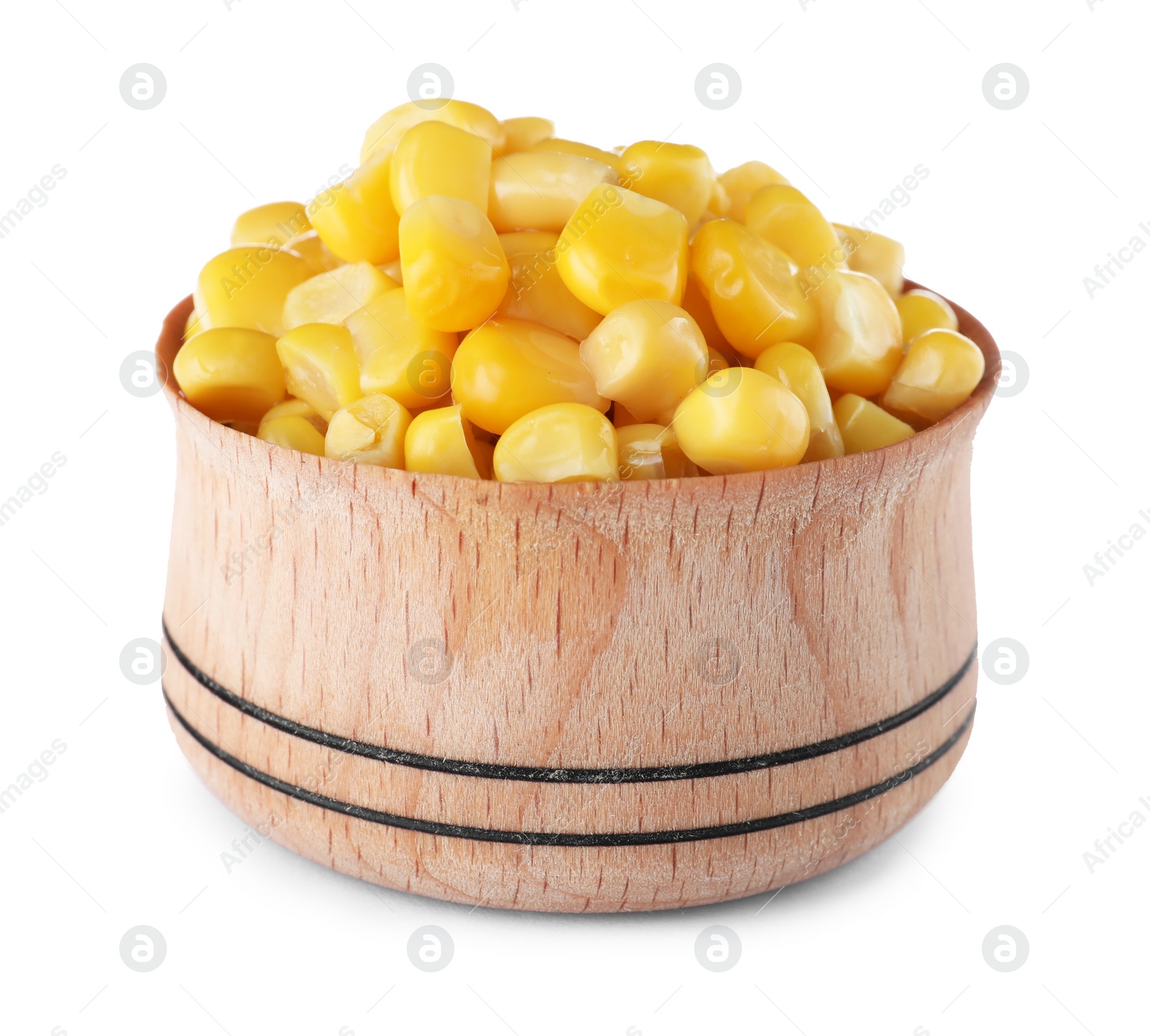 Photo of Delicious canned corn in bowl isolated on white