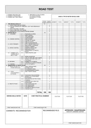 Illustration of Road test score sheet with empty fields