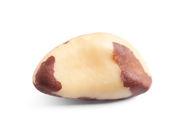 Photo of Delicious Brazil nut on white background. Healthy snack