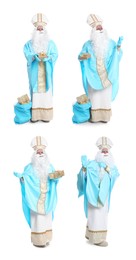 Image of Collage with photos of Saint Nicholas on white background 