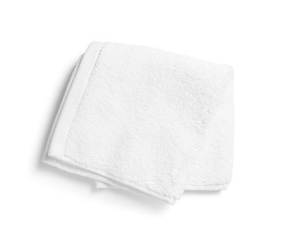 Photo of Soft terry towel isolated on white, top view