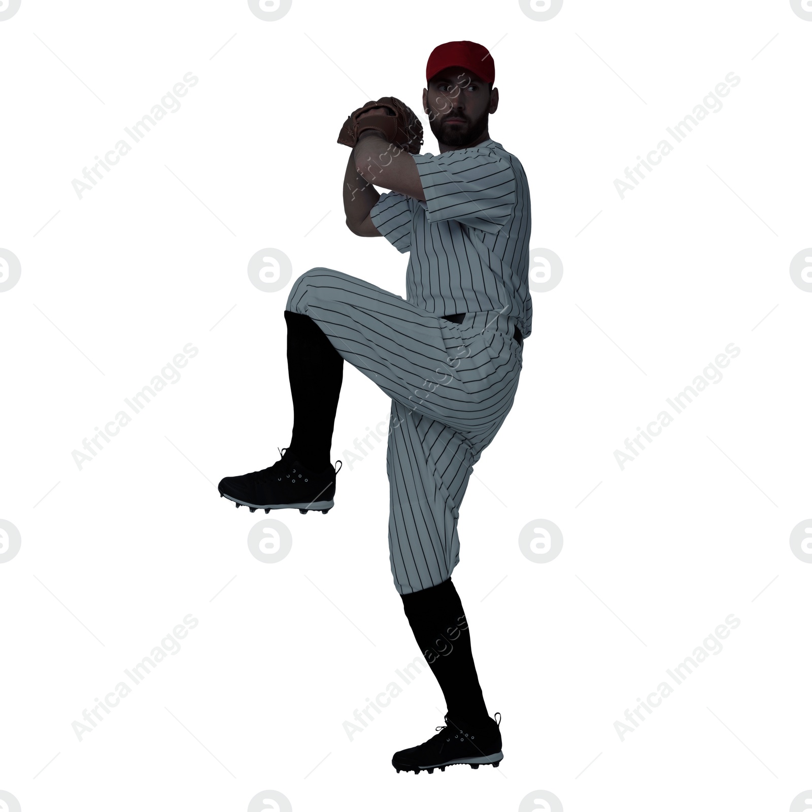 Image of Silhouette of baseball player on white background