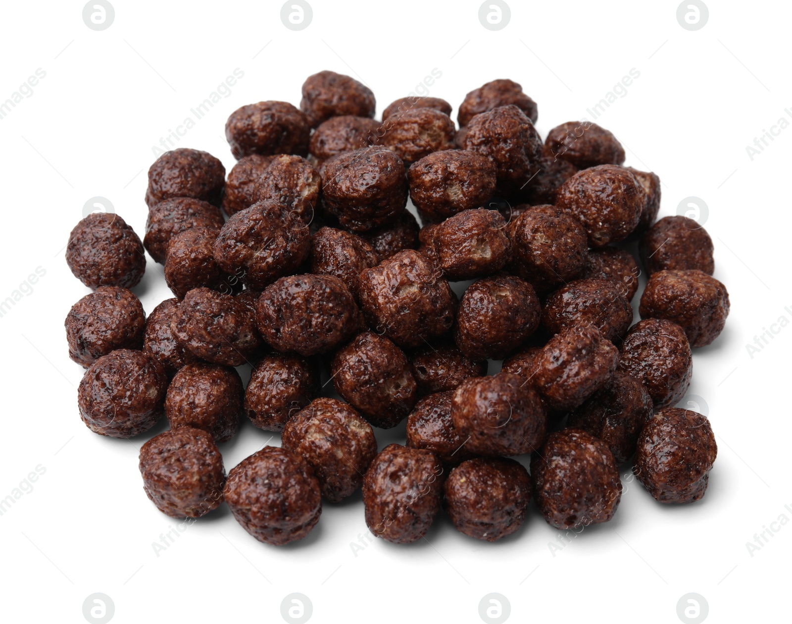 Photo of Tasty chocolate cereal balls isolated on white