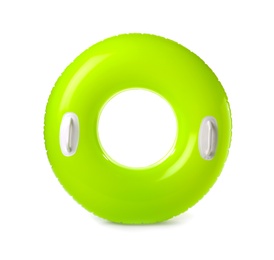 Photo of Bright inflatable ring isolated on white. Beach accessories