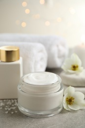 Photo of Spa composition with skin care products on light background