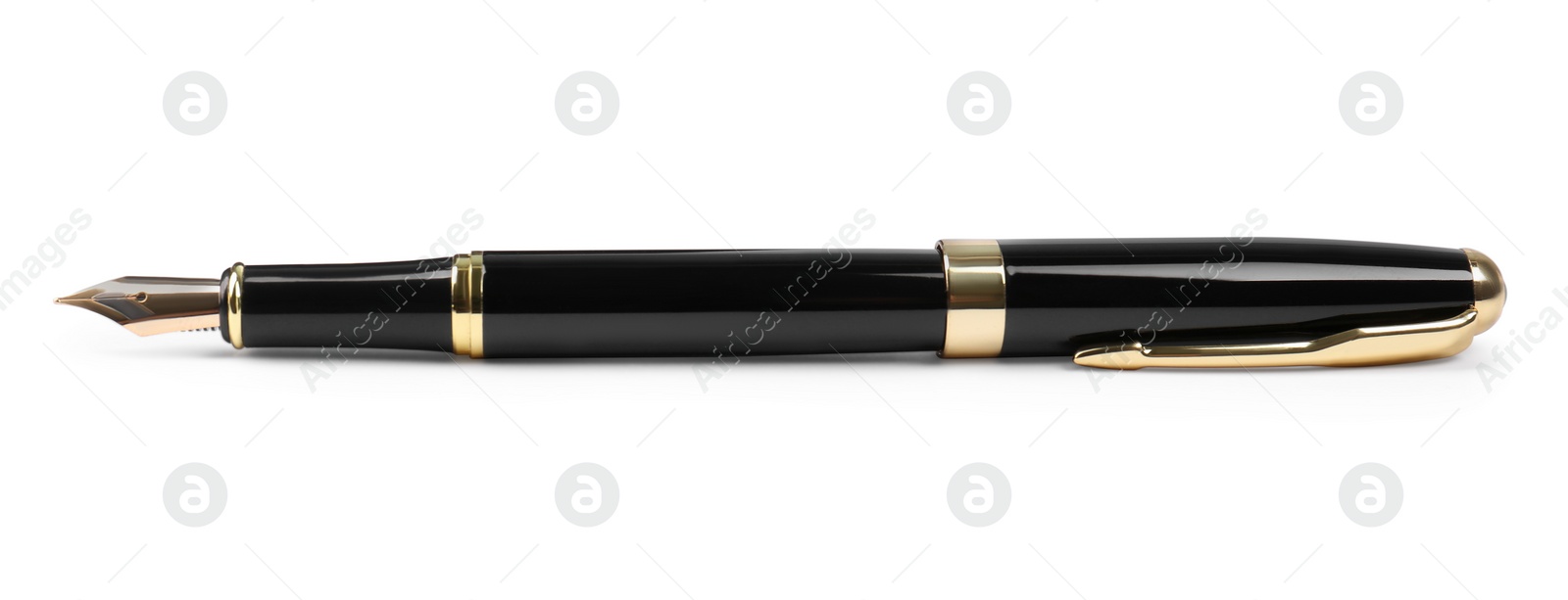 Photo of Stylish black fountain pen isolated on white