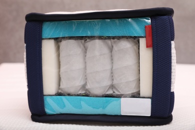 Sample of modern orthopedic mattress on textile