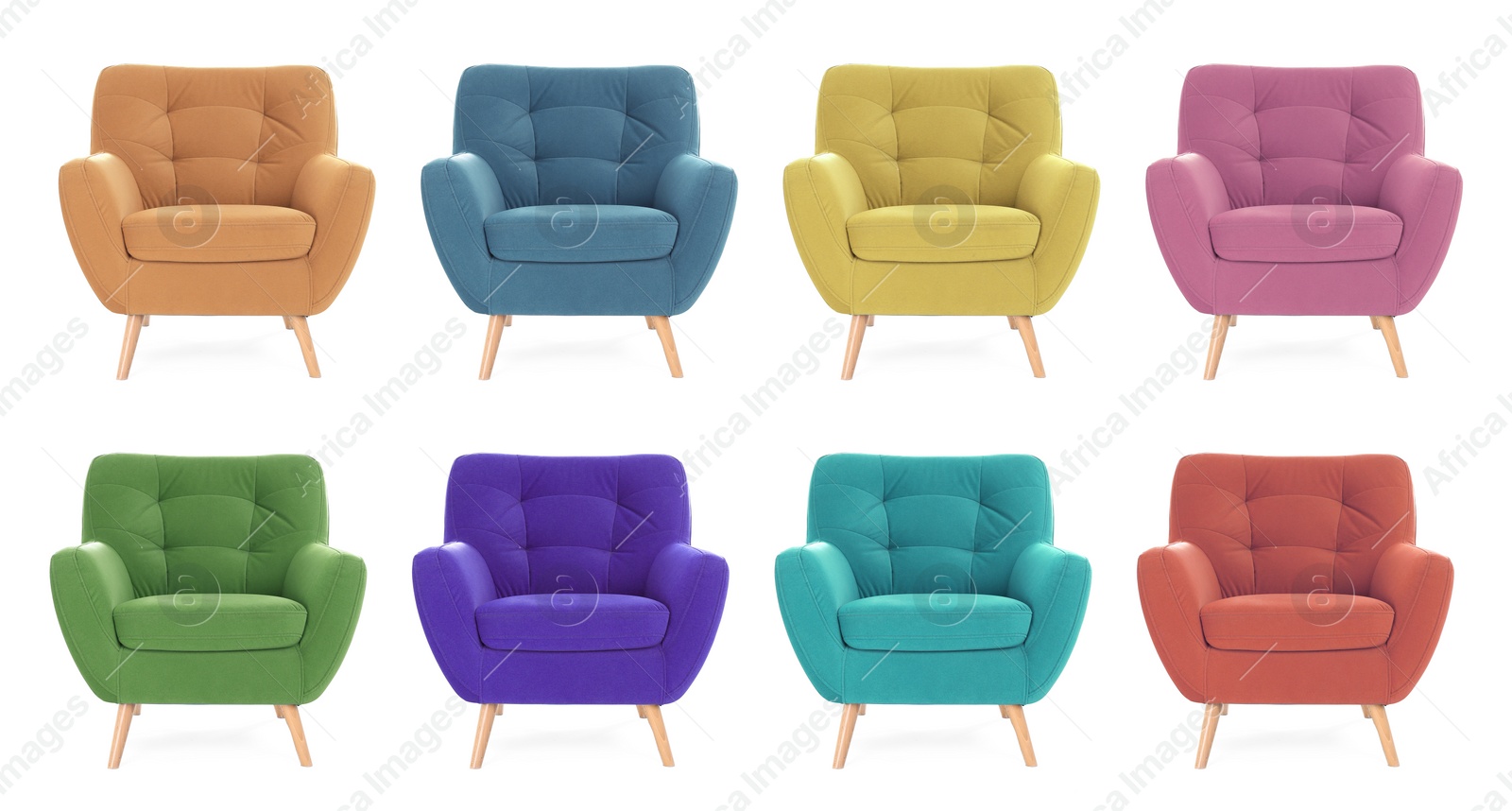 Image of Different colorful armchairs isolated on white, set