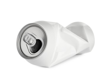 Photo of Crumpled can with ring isolated on white