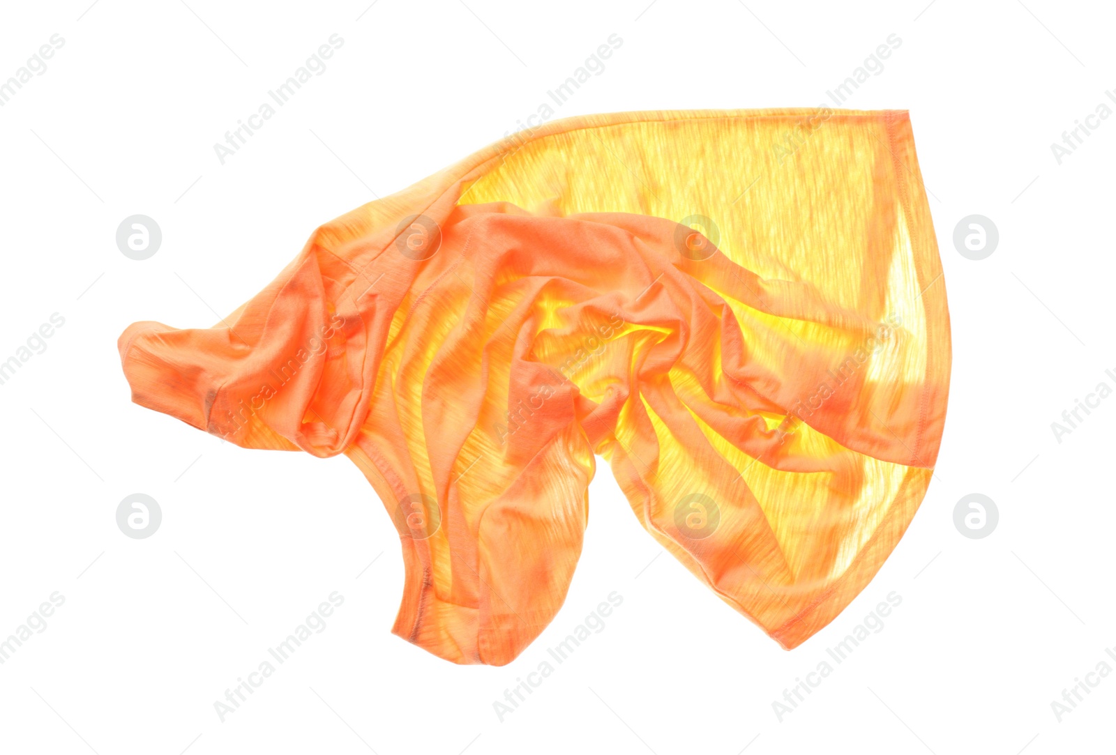Photo of Rumpled orange top isolated on white. Messy clothes