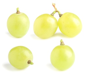 Image of Set of fresh grapes on white background