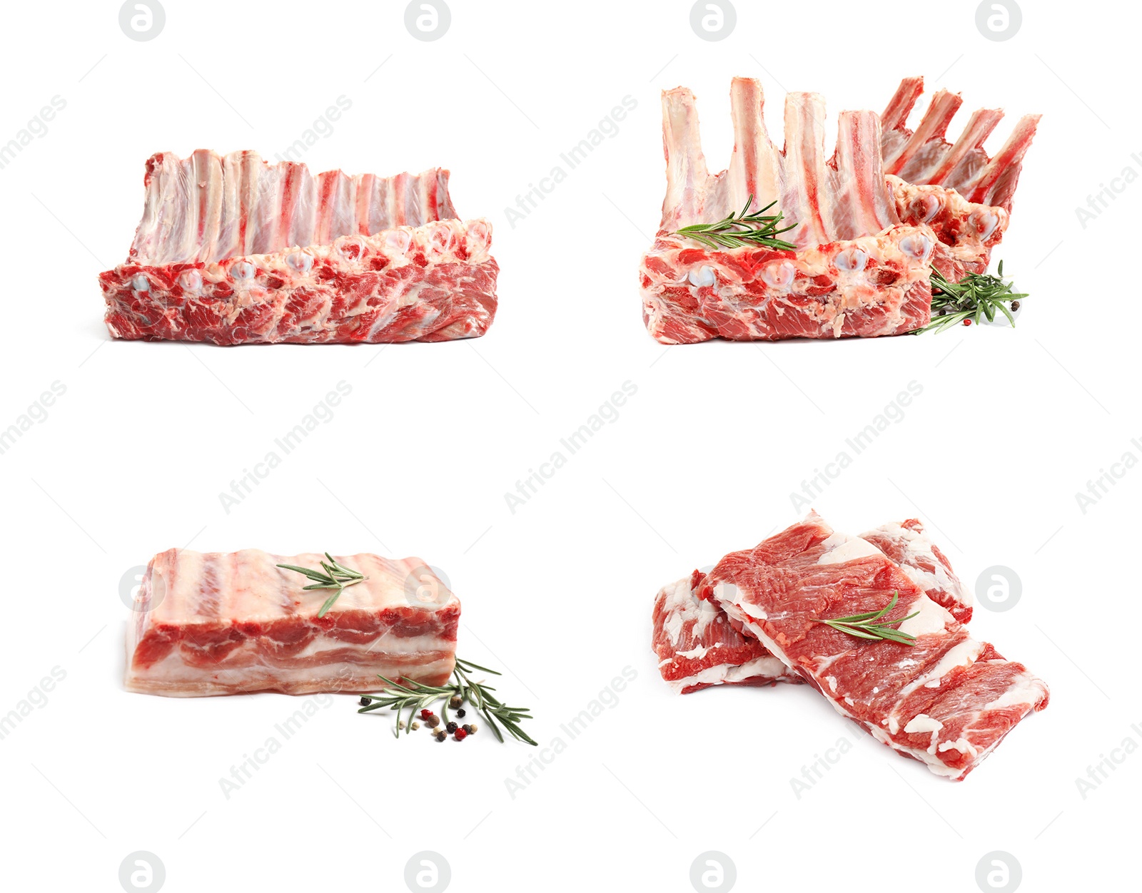 Image of Set of raw ribs on white background