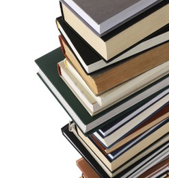 Photo of Stack of many different books isolated on white