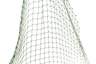 Photo of Fishing net on white background, closeup view