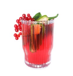 Photo of Spicy red currant cocktail with jalapeno and mint isolated on white