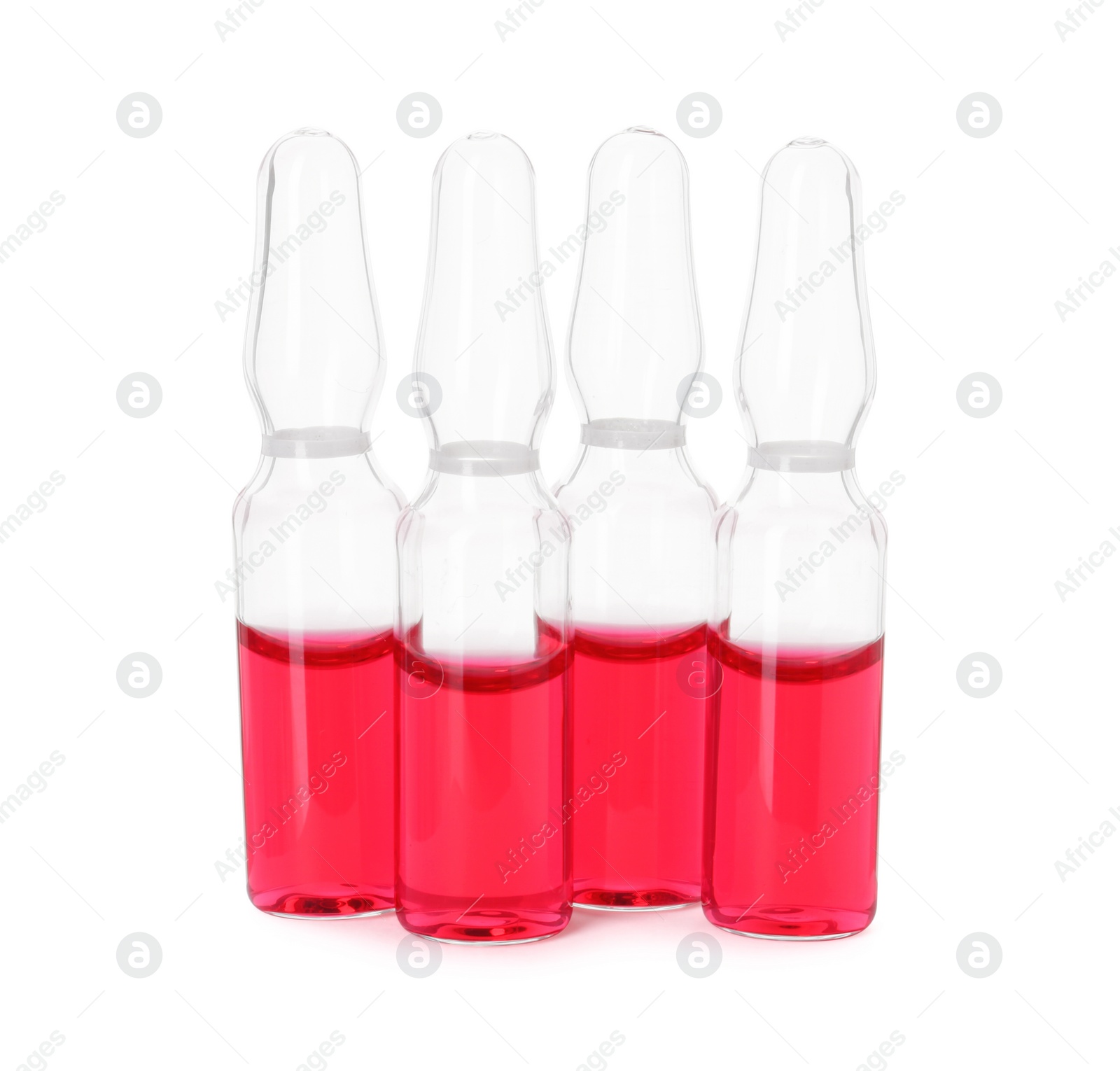 Photo of Glass ampoules with liquid isolated on white