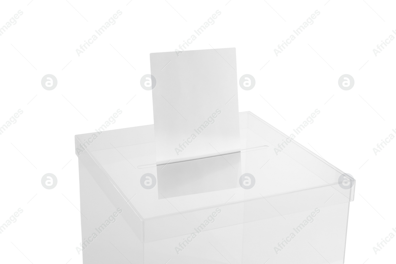 Photo of Ballot box with vote on white background. Election time