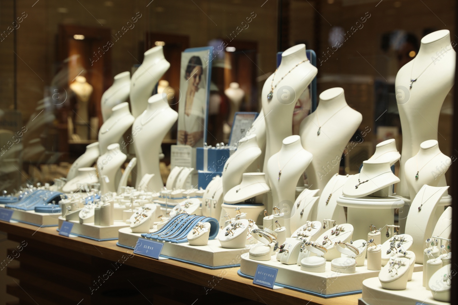 Photo of Showcase with luxury accessories in beautiful shop