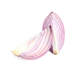 Photo of Fresh cut red onion on white background