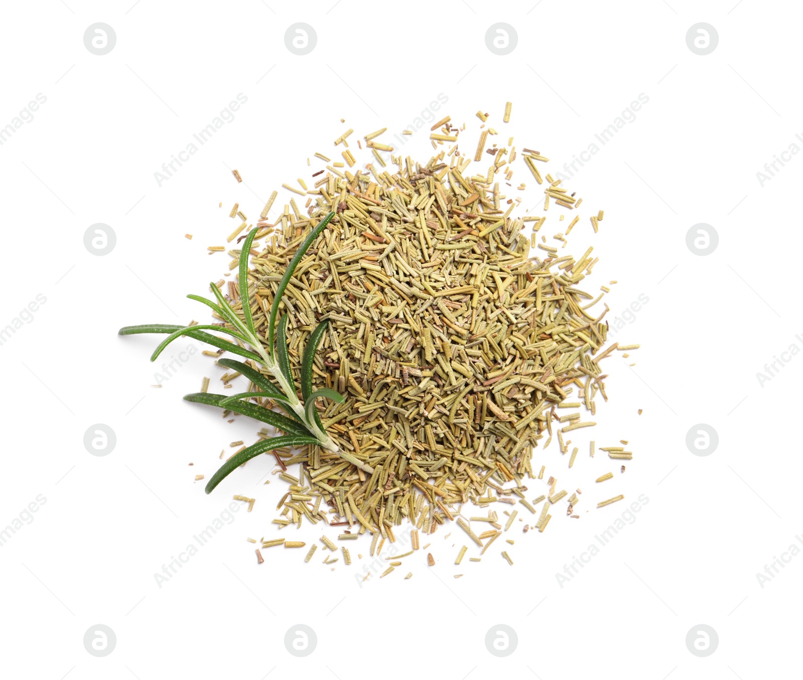 Photo of Fresh and dry rosemary isolated on white, top view