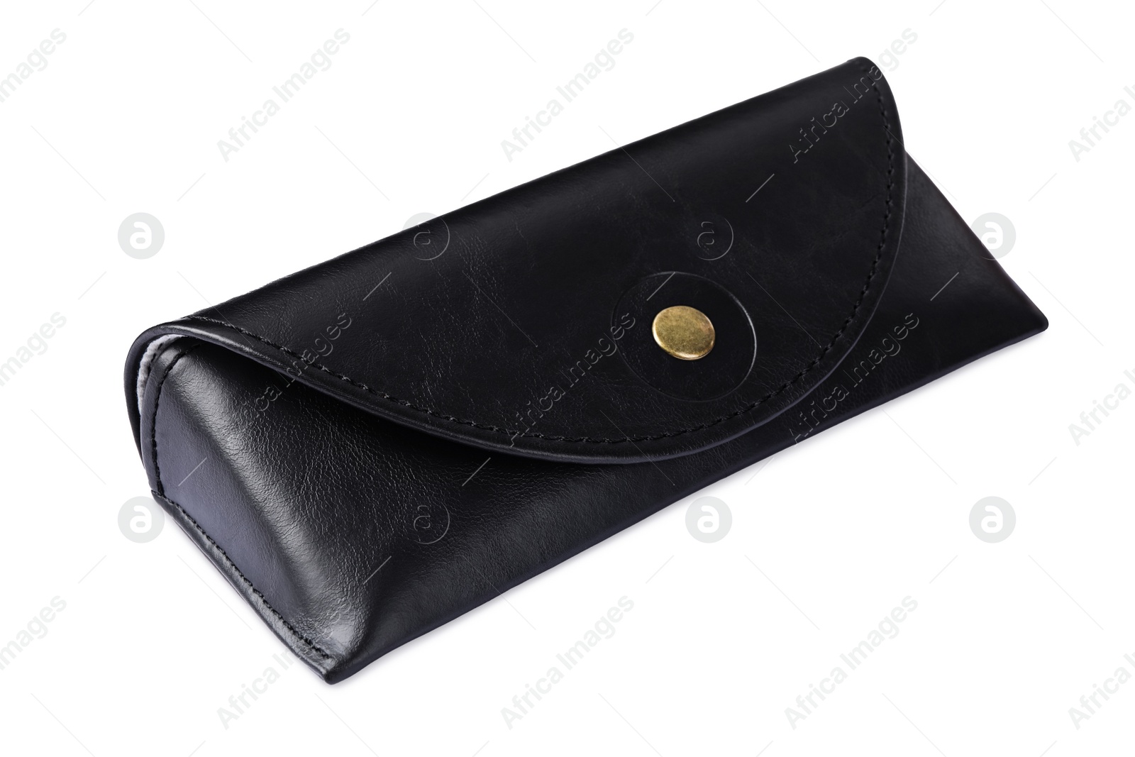 Photo of Black leather sunglasses case isolated on white