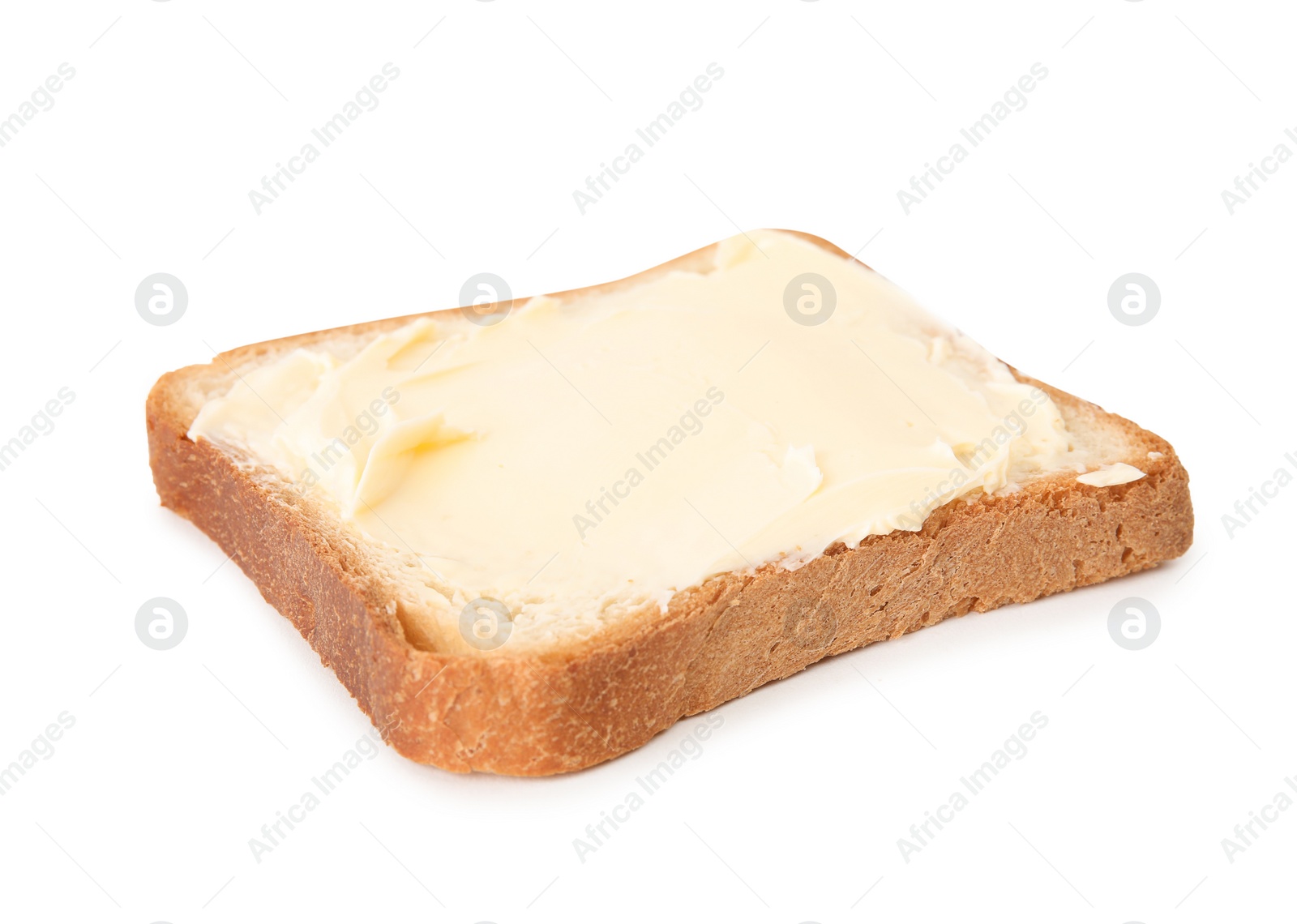 Photo of Fresh bread with butter on white background