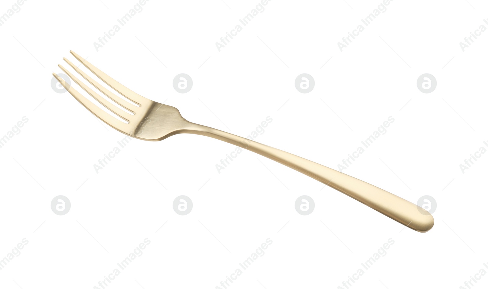 Photo of One shiny golden fork isolated on white