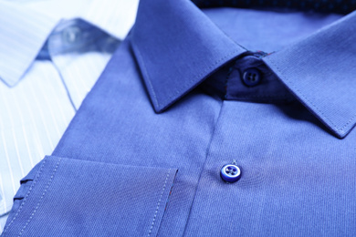 Closeup view of stylish shirts. Dry-cleaning service