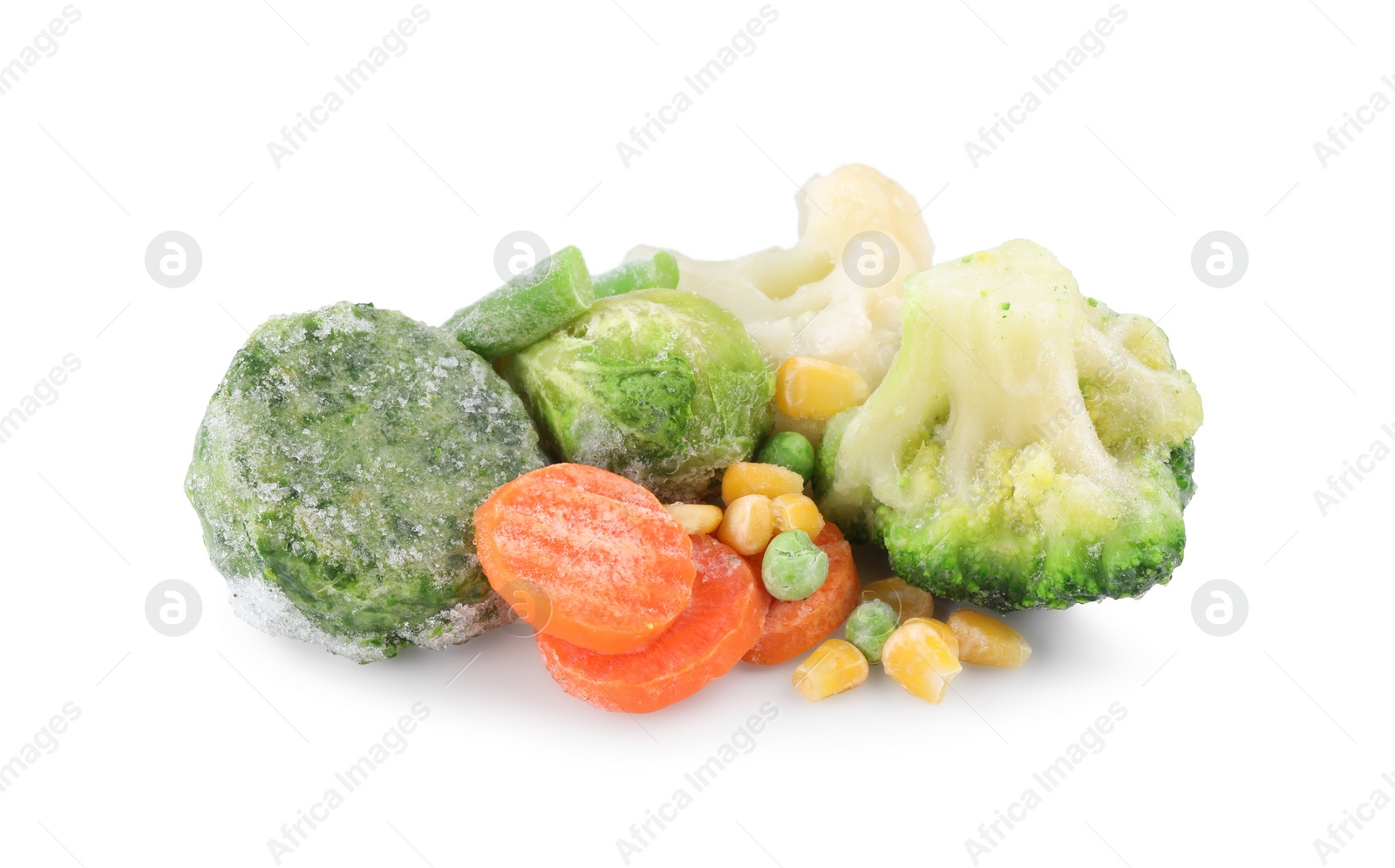 Photo of Mix of different frozen vegetables isolated on white