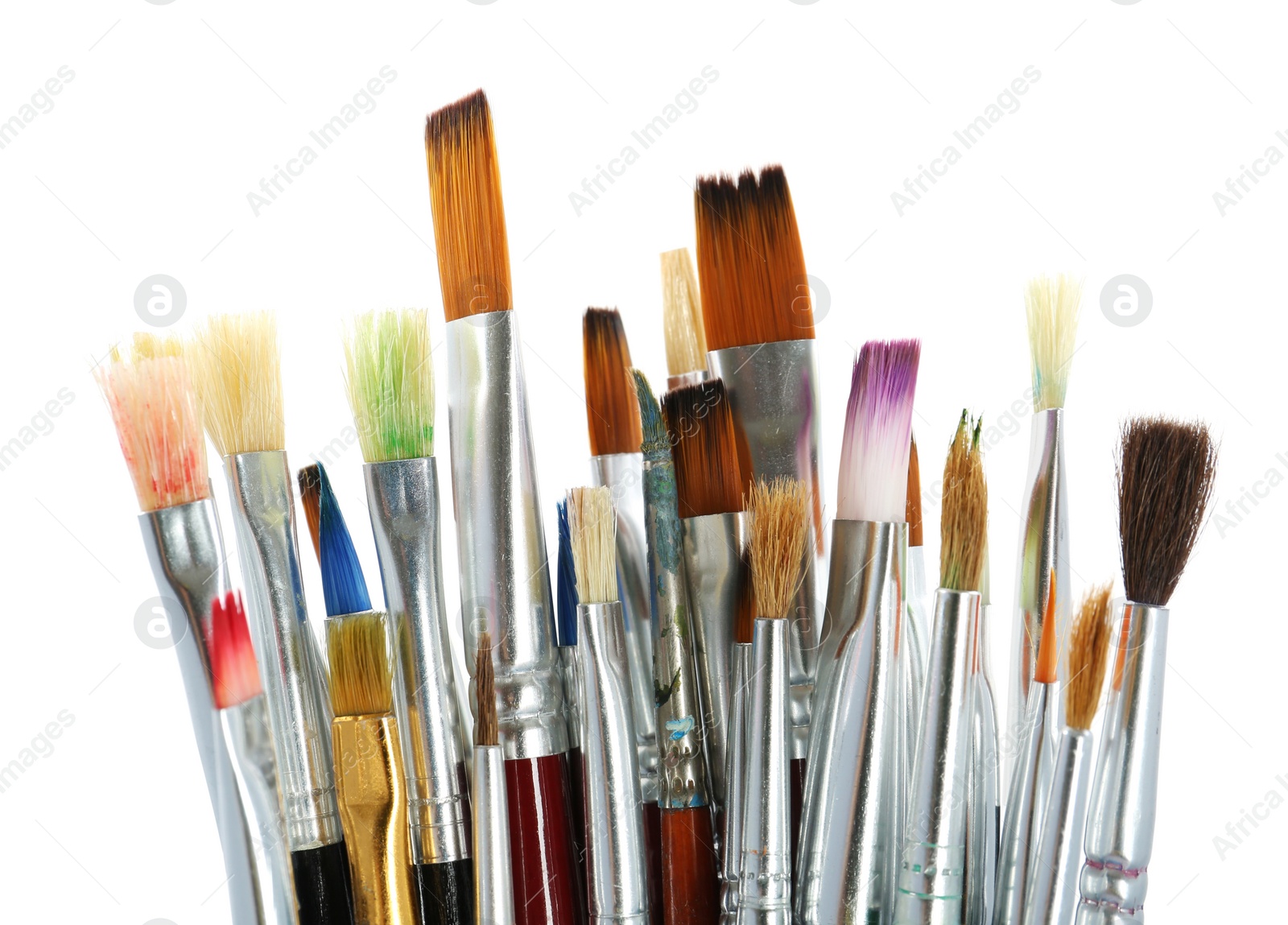 Photo of Set of paintbrushes on white background. Art supplies