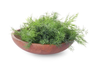 Photo of Bowl with fresh dill isolated on white