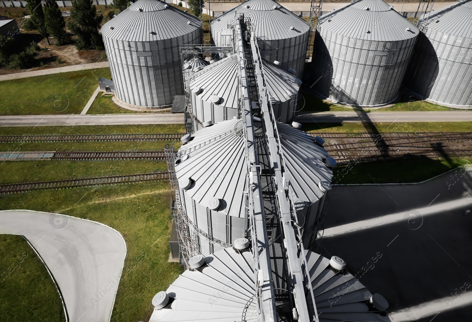 Photo of View of modern granaries for storing cereal grains outdoors