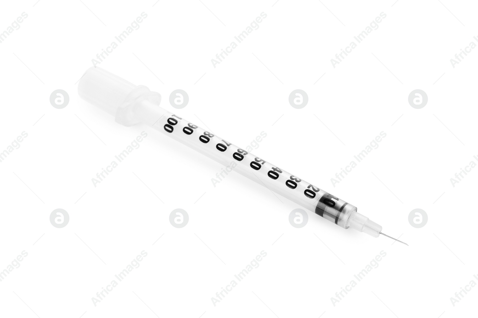 Photo of New medical insulin syringe with needle isolated on white