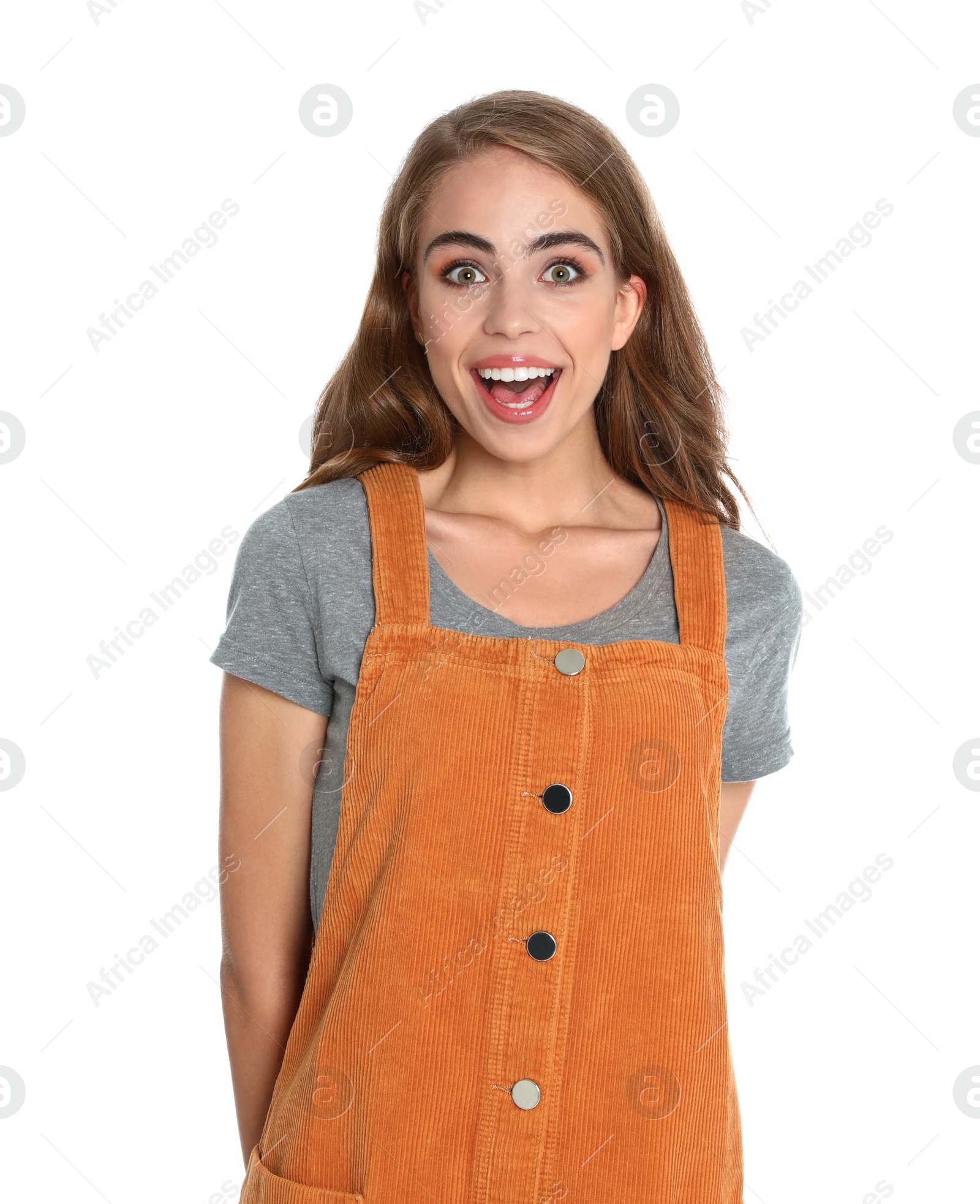 Photo of Portrait of young woman on white background