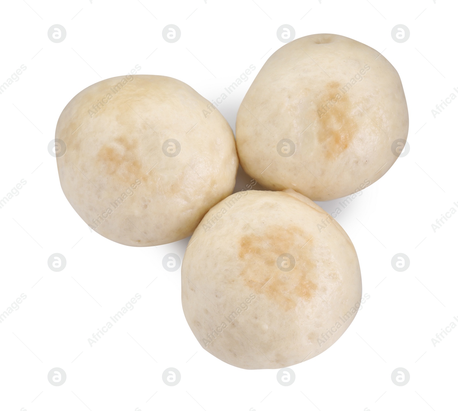 Photo of Delicious chinese steamed buns isolated on white, top view