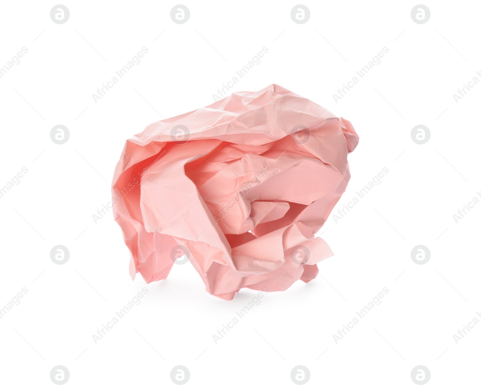 Photo of Crumpled sheet of light pink paper isolated on white