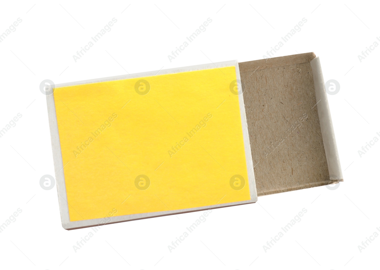 Photo of Empty matchbox on white background, top view. Space for design