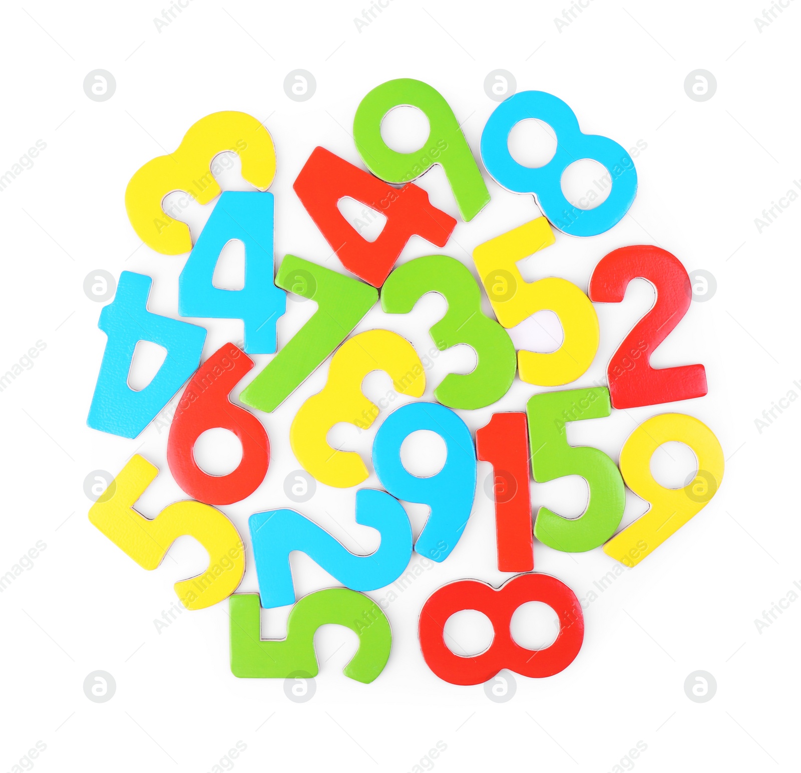 Photo of Colorful numbers on white background, top view