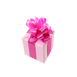 Light pink gift box with bow isolated on white