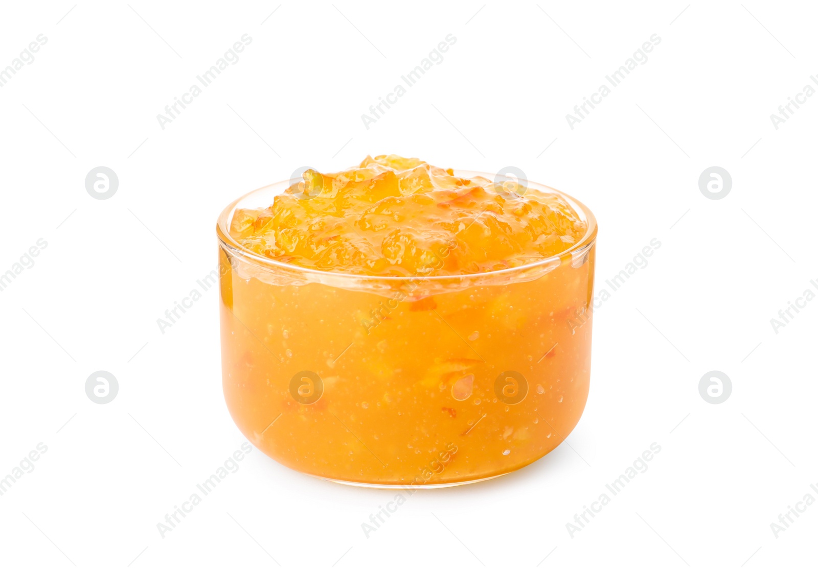Photo of Delicious orange marmalade in bowl isolated on white