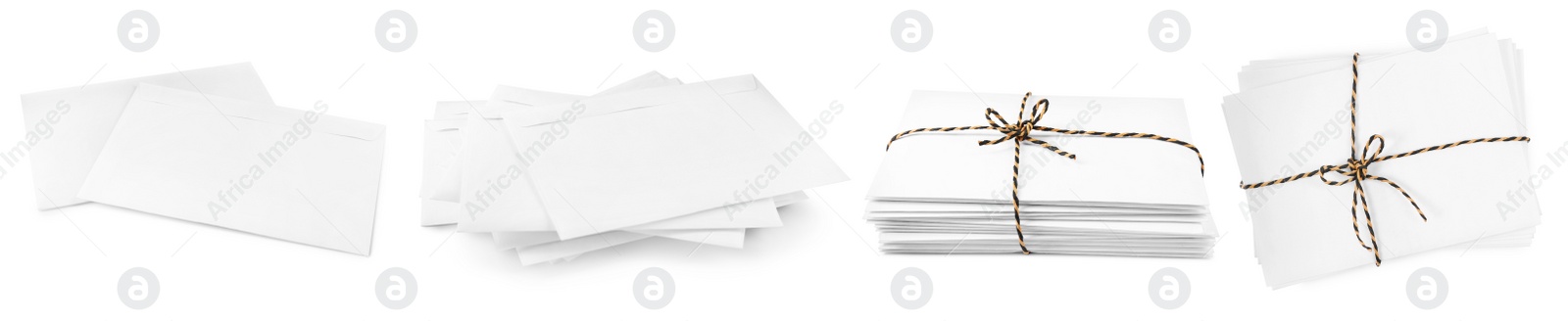 Image of Set with stacks of letters on white background. Banner design