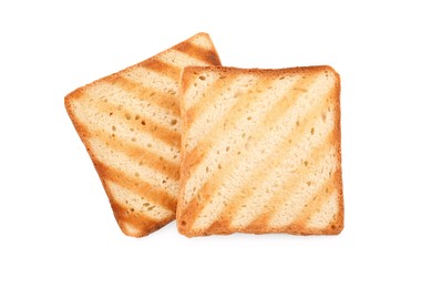 Photo of Slices of delicious toasted on white background, top view