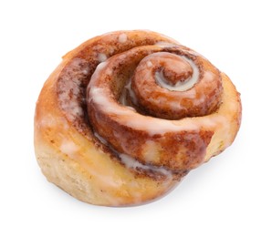 Photo of One tasty cinnamon roll isolated on white
