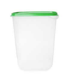 Photo of Empty plastic container on white background. Food storage