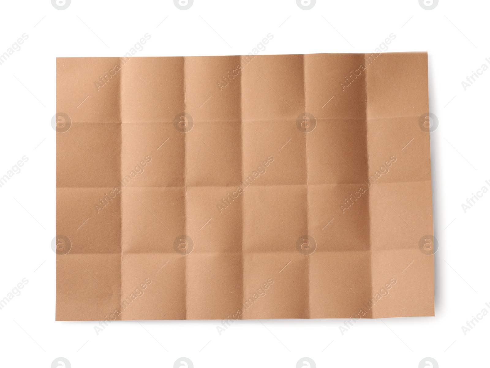 Photo of Folded kraft paper sheet isolated on white, top view