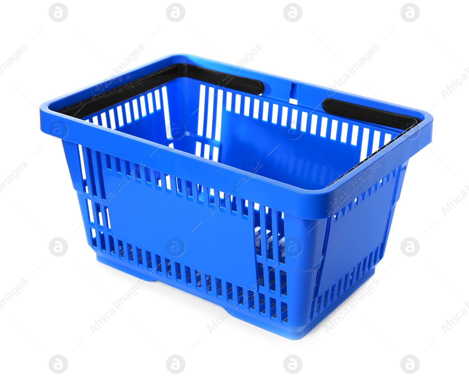 Photo of Color plastic shopping basket on white background