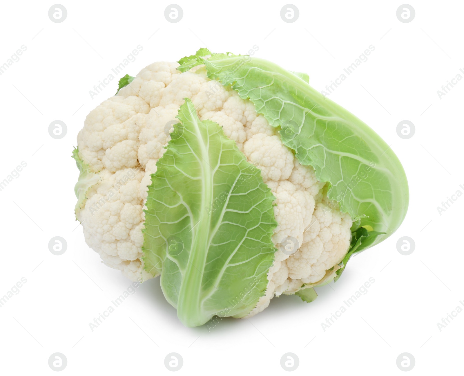 Photo of Whole fresh raw cauliflower on white background